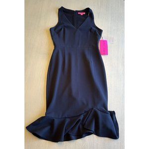 Betsey Johnson Ruffle Hem Sheath Dress Womens 4 Navy Blue V-Neck Sleeveless NWT